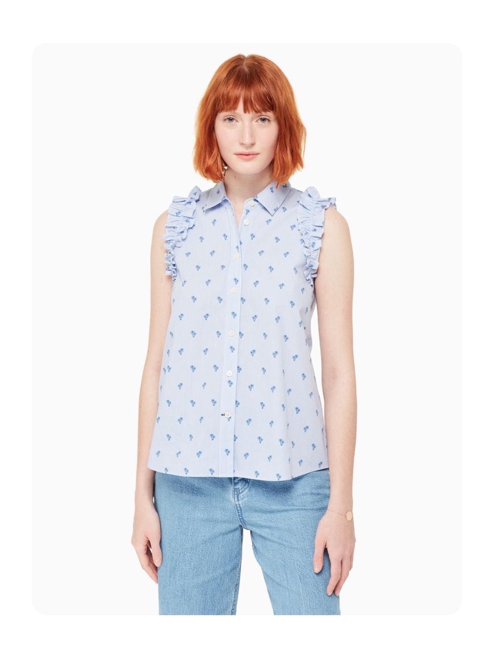★ Kate Spade Sleeveless Prairie Elevated Basic Sold Out Button Top - Blue ★